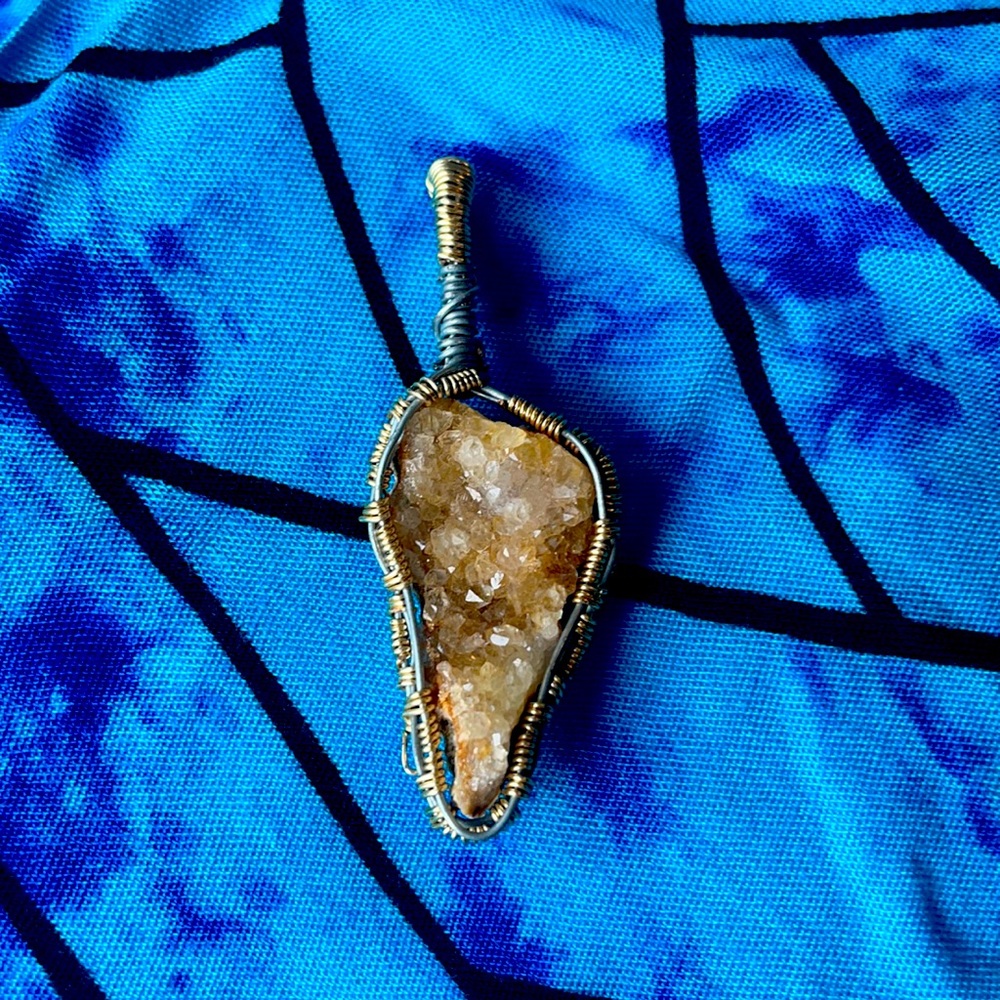 Handmade Citrine Geode Wire Wrap Necklace